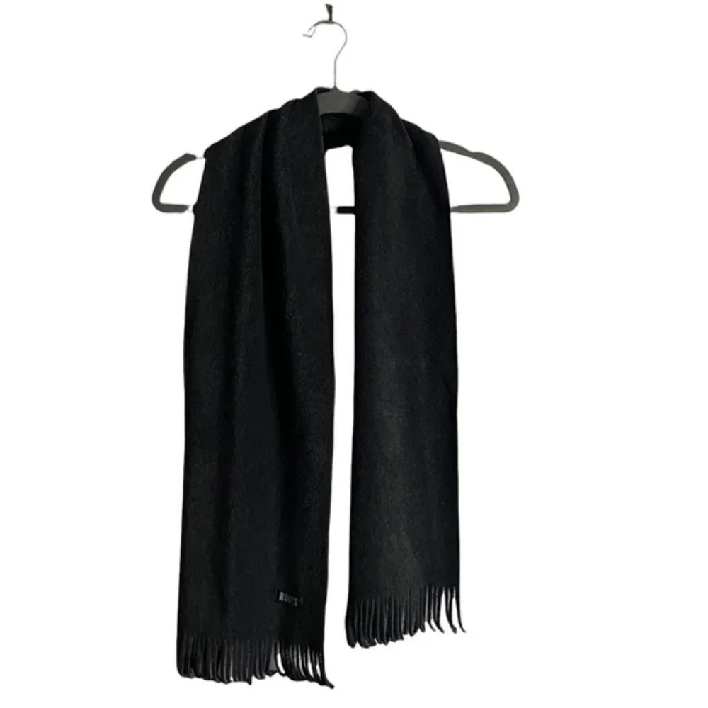 Roots Charcoal Gray Soft Fleece Fringed Scarf